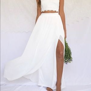 Lulus Midnight Memories White Lace Two-piece Maxi Dress